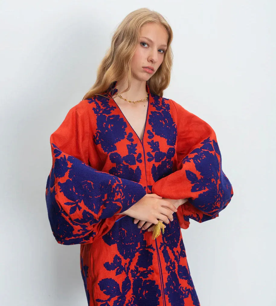 Orange dress with floral embroidery