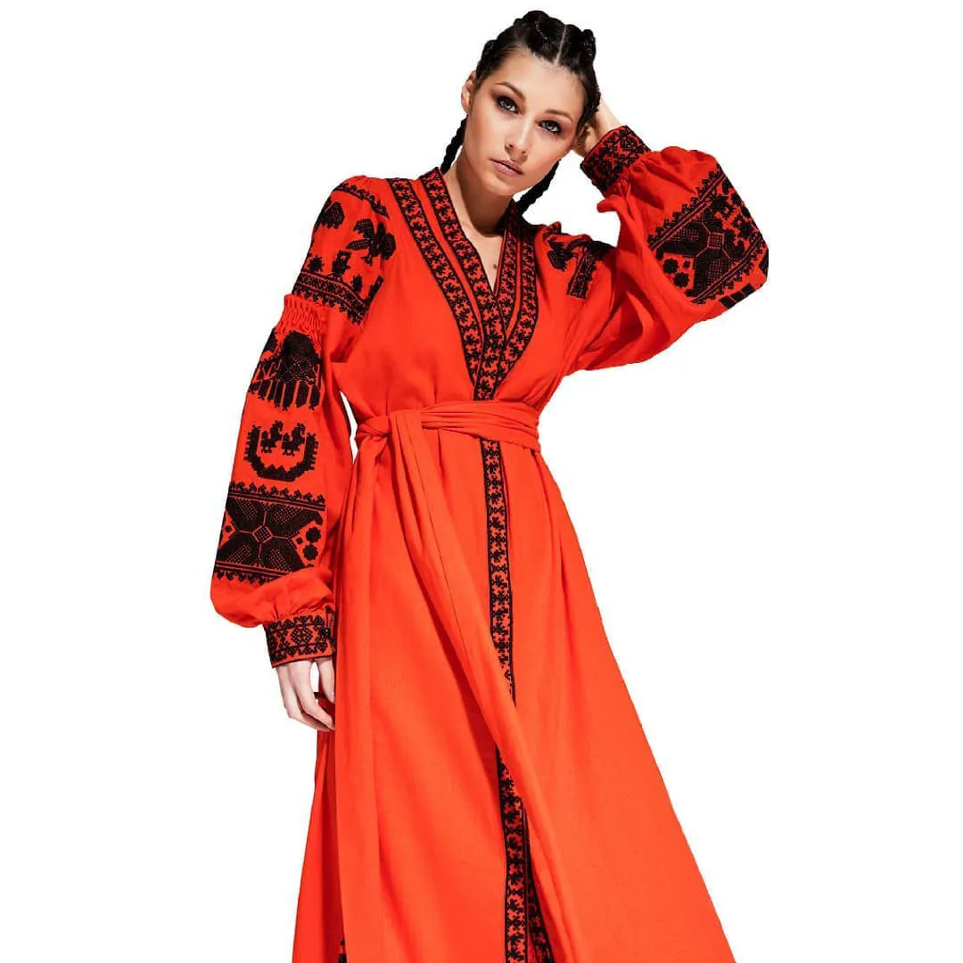 Orange embroidered dress