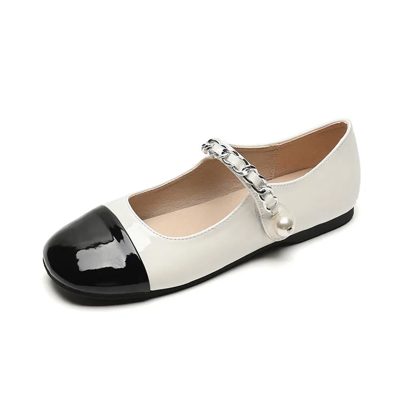 Pearl Buckle Mary Jane Flat Shoes for Women