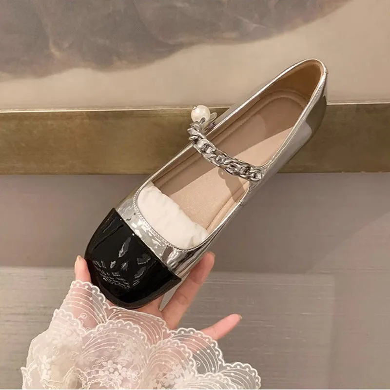 Pearl Buckle Mary Jane Flat Shoes for Women