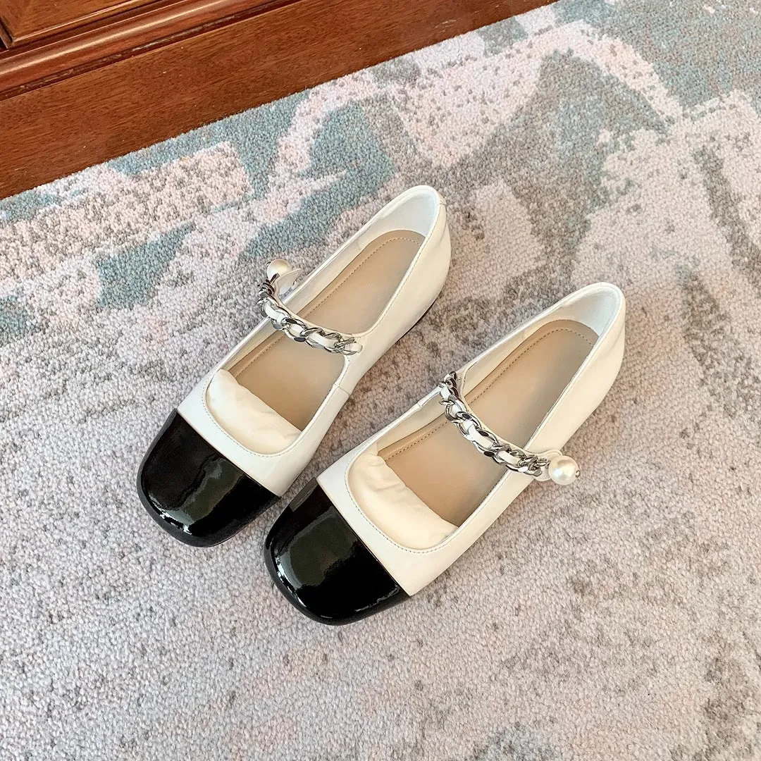Pearl Buckle Mary Jane Flat Shoes for Women