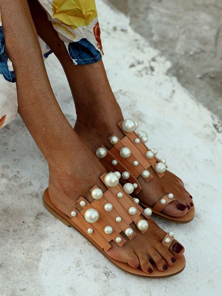 Pearl Decor Flat Casual Sandals