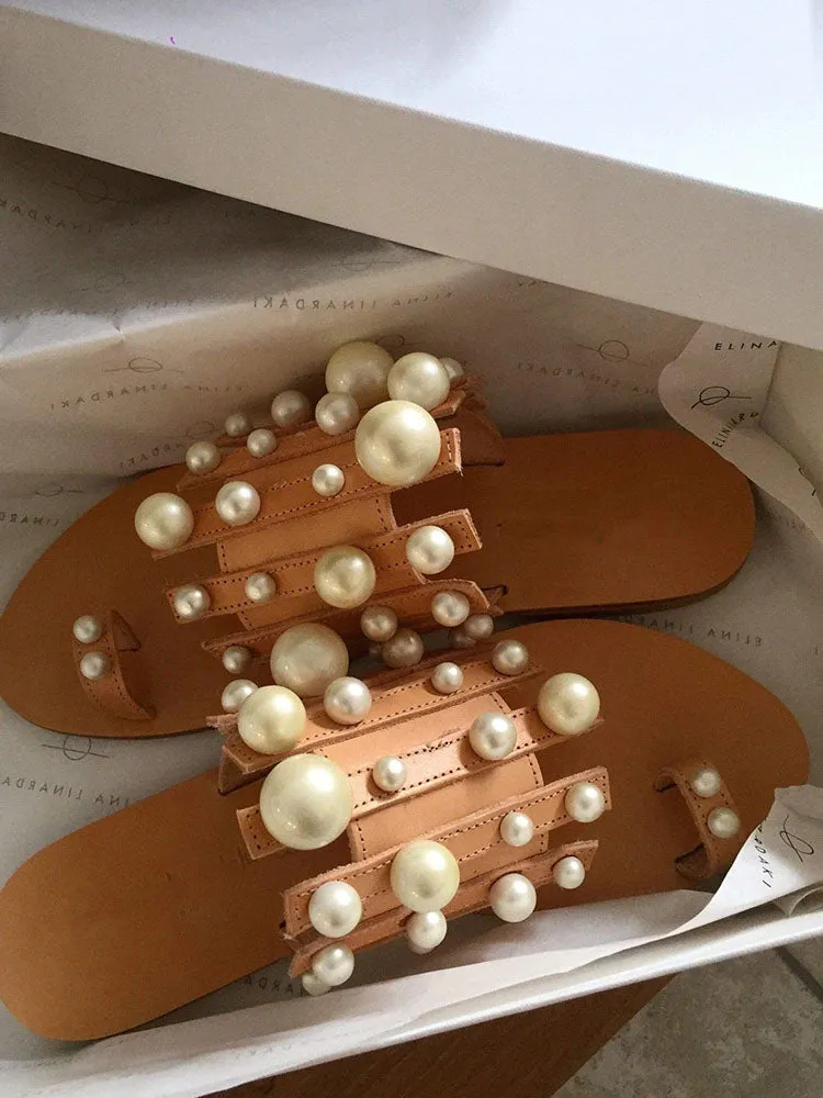 Pearl Decor Flat Casual Sandals