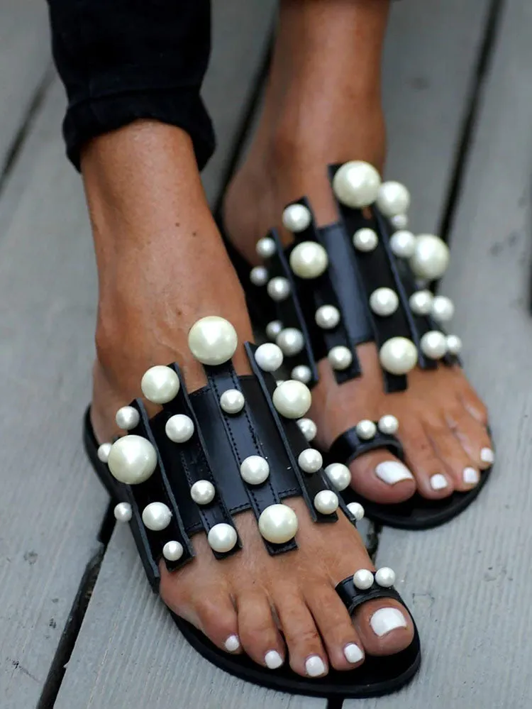 Pearl Decor Flat Casual Sandals