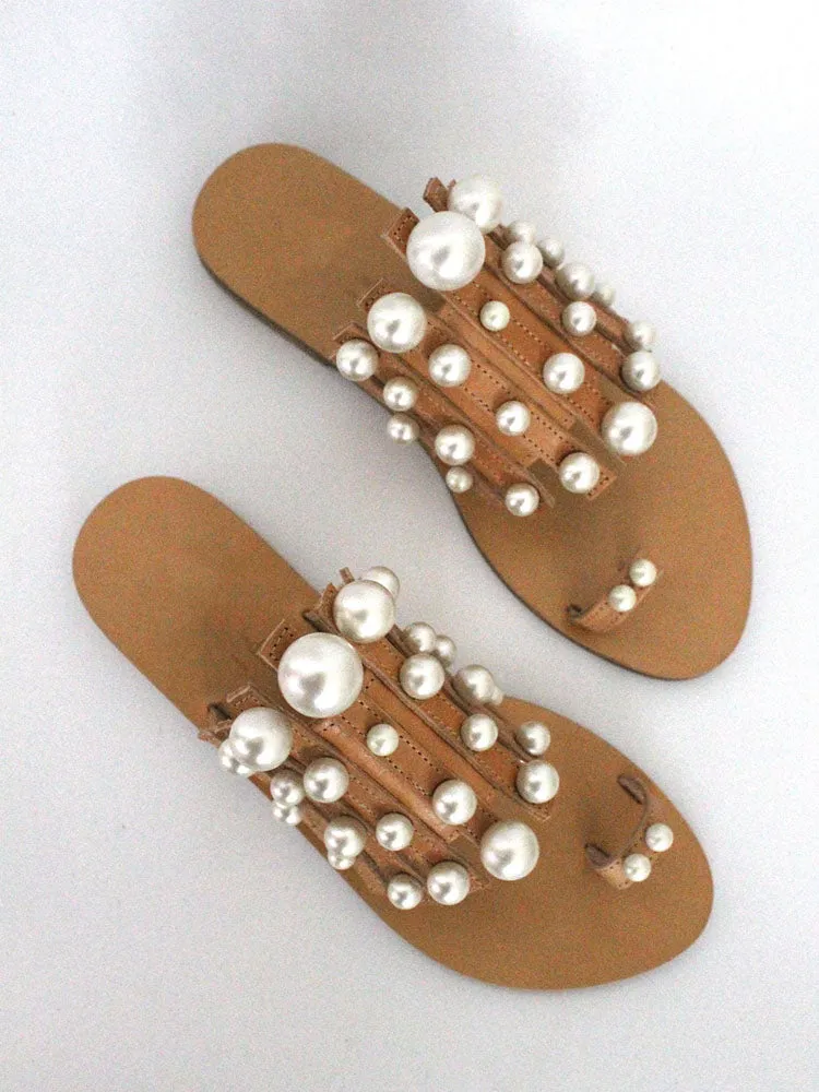 Pearl Decor Flat Casual Sandals