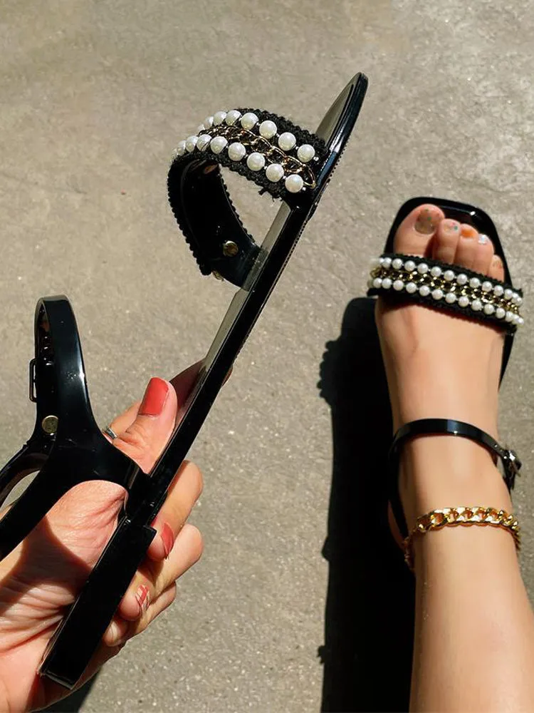 Pearls Chain Flat Sandals