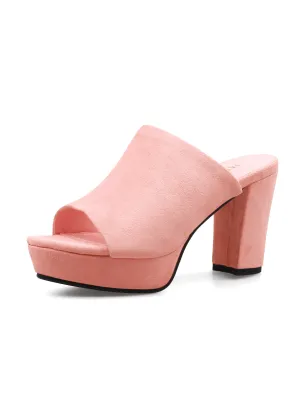 Peep Toe Leather Platform Mule - Peach