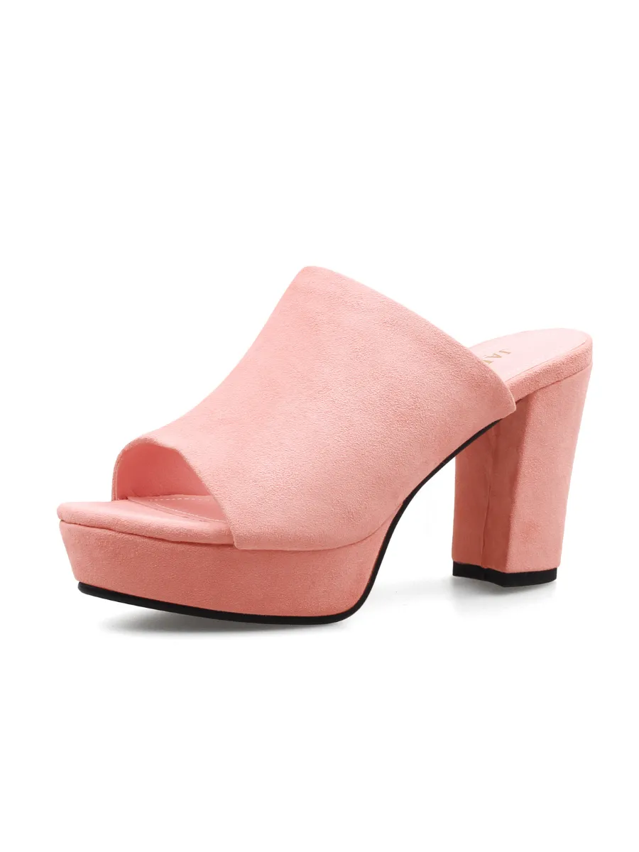 Peep Toe Leather Platform Mule - Peach