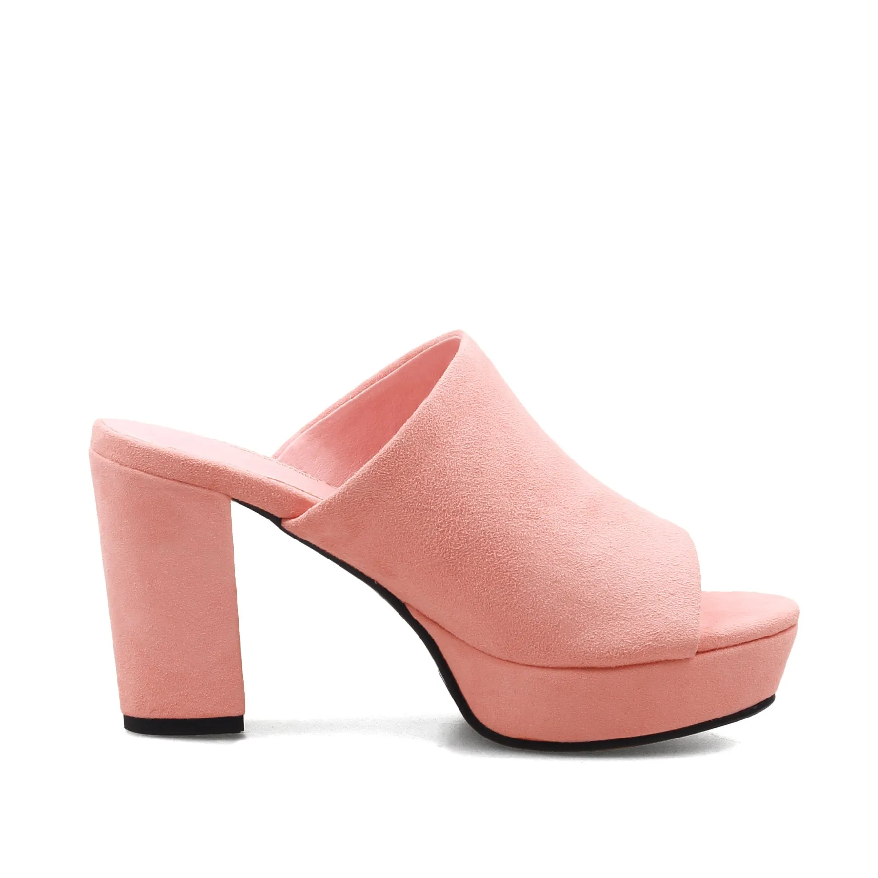 Peep Toe Leather Platform Mule - Peach