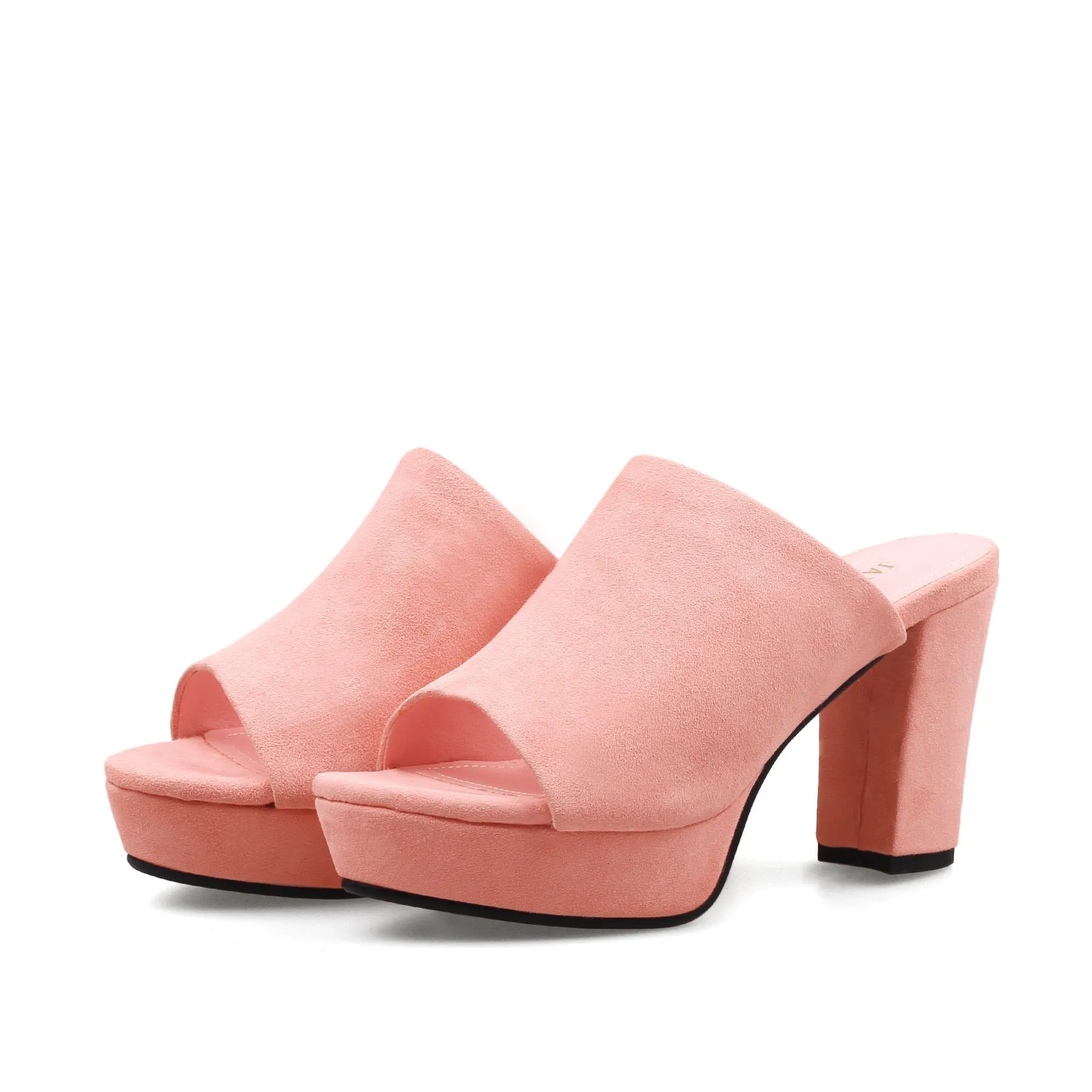 Peep Toe Leather Platform Mule - Peach