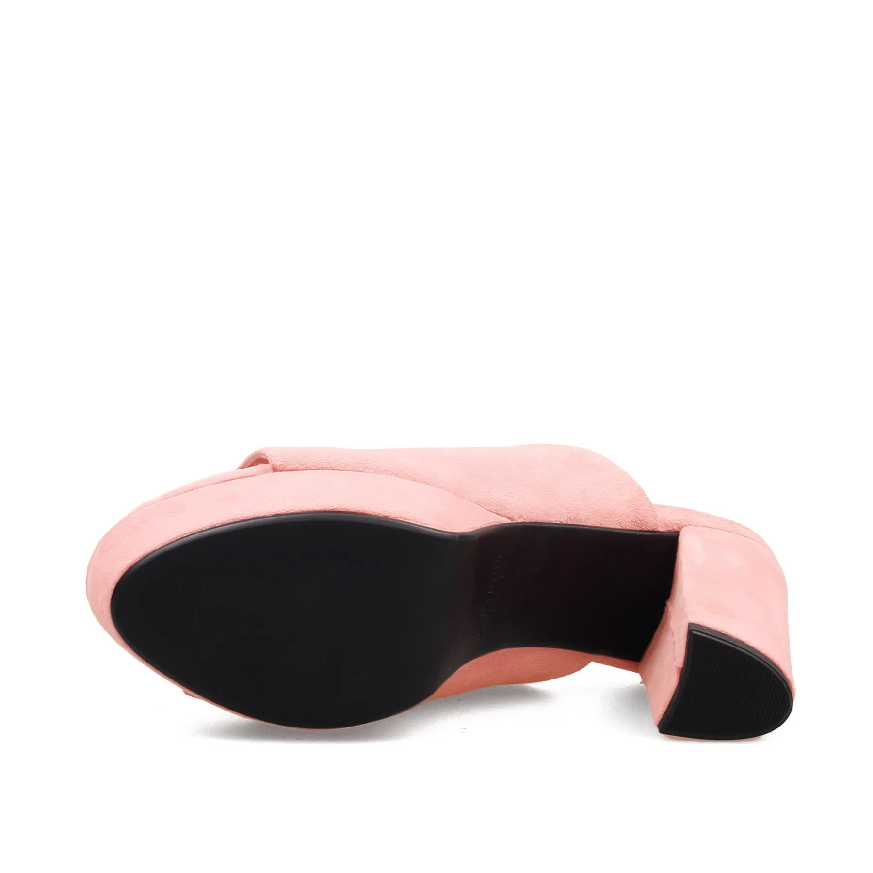 Peep Toe Leather Platform Mule - Peach