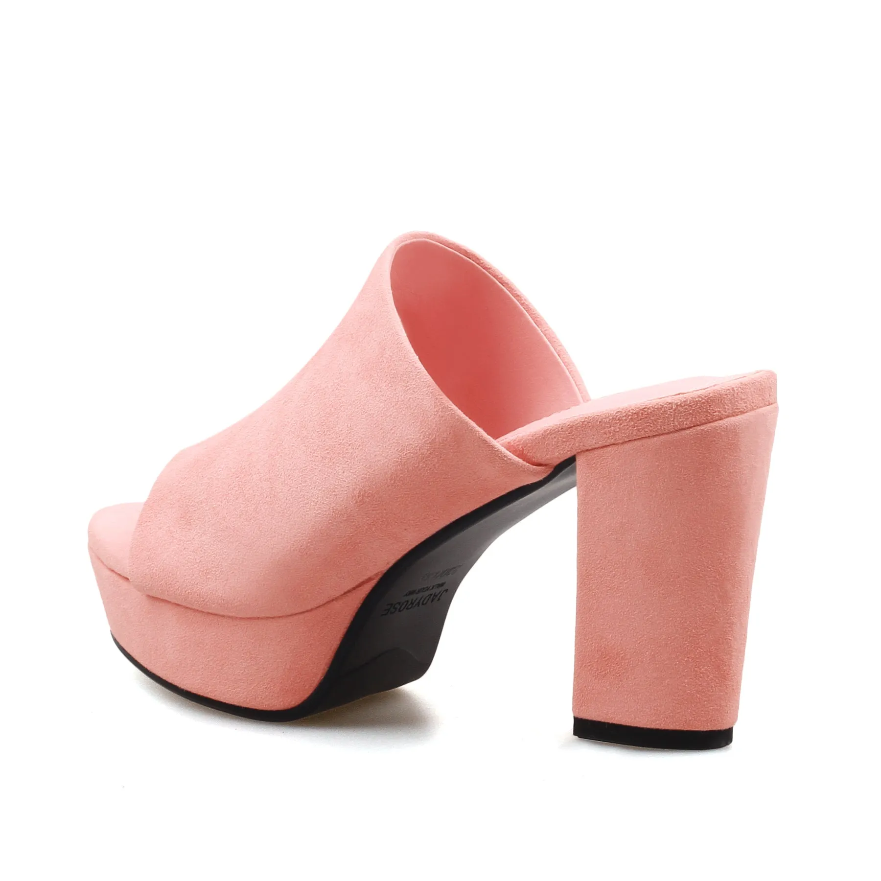 Peep Toe Leather Platform Mule - Peach