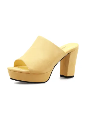 Peep Toe Leather Platform Mule - Yellow