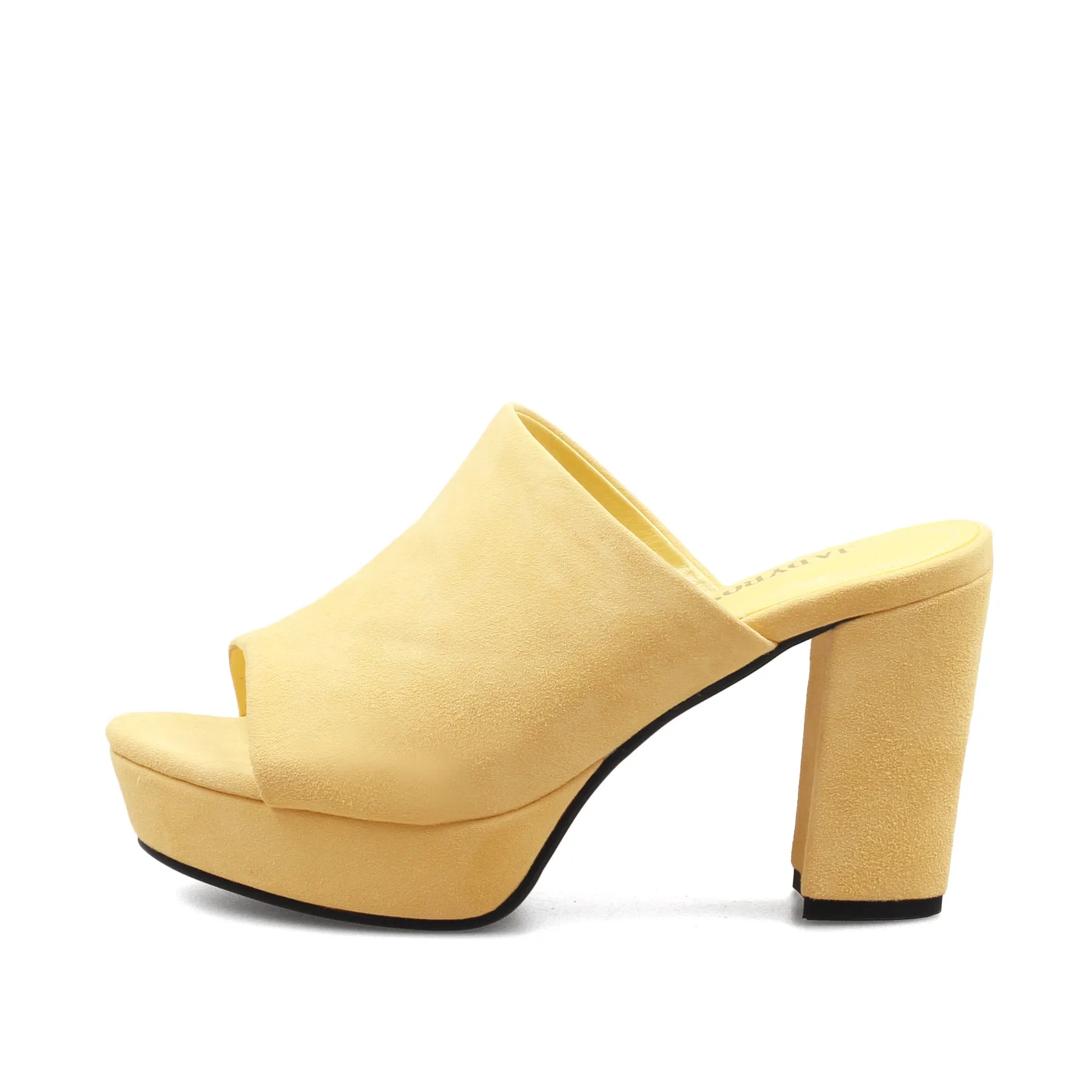 Peep Toe Leather Platform Mule - Yellow