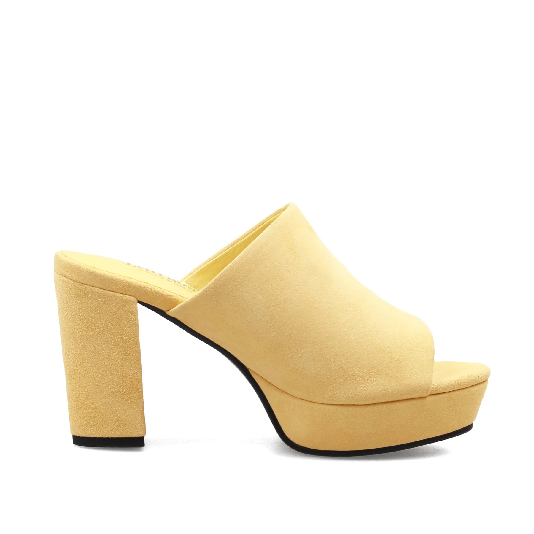 Peep Toe Leather Platform Mule - Yellow