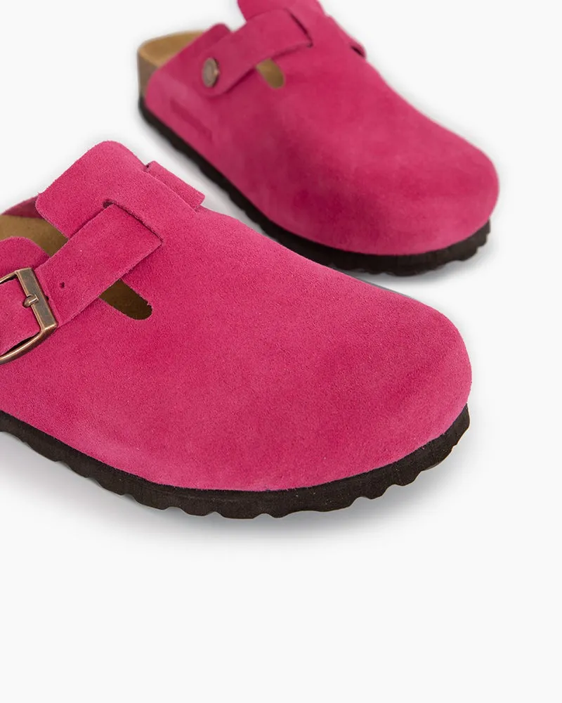 Pink Red Suede Soft Footbed Clog Mules