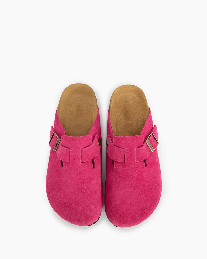 Pink Red Suede Soft Footbed Clog Mules