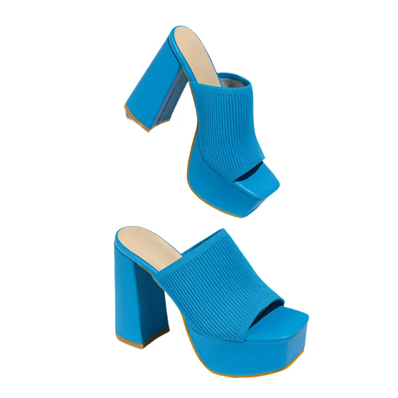 Platform Chunky Heel Open Toe Mules