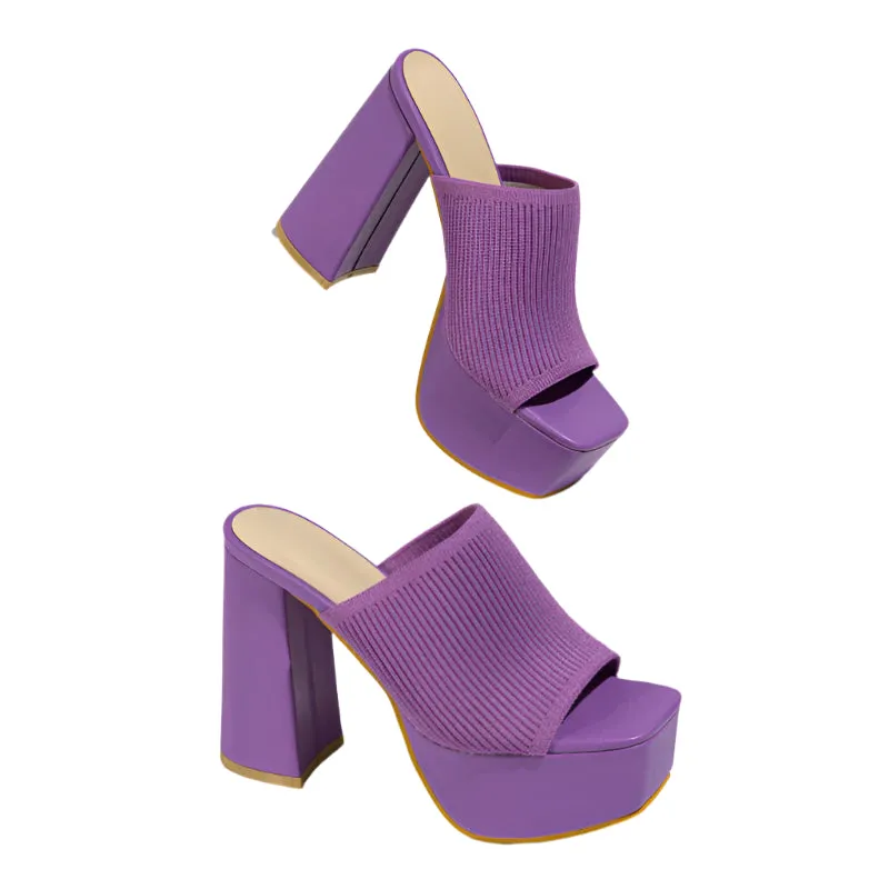Platform Chunky Heel Open Toe Mules
