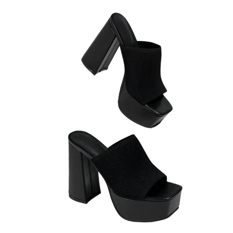 Platform Chunky Heel Open Toe Mules