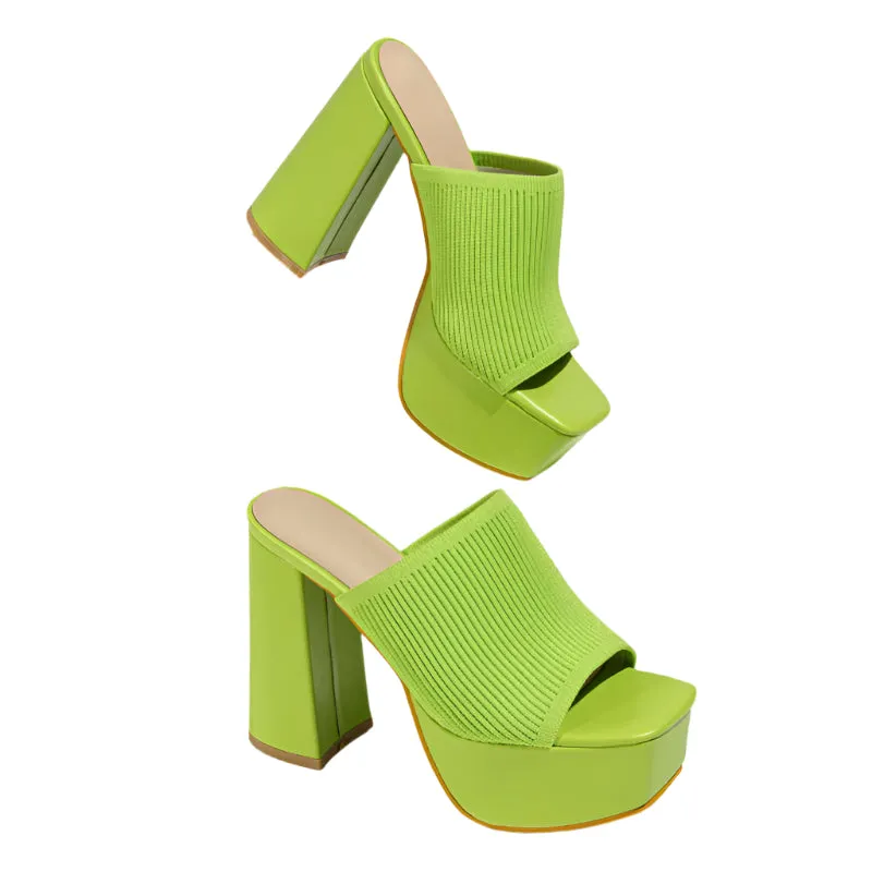Platform Chunky Heel Open Toe Mules