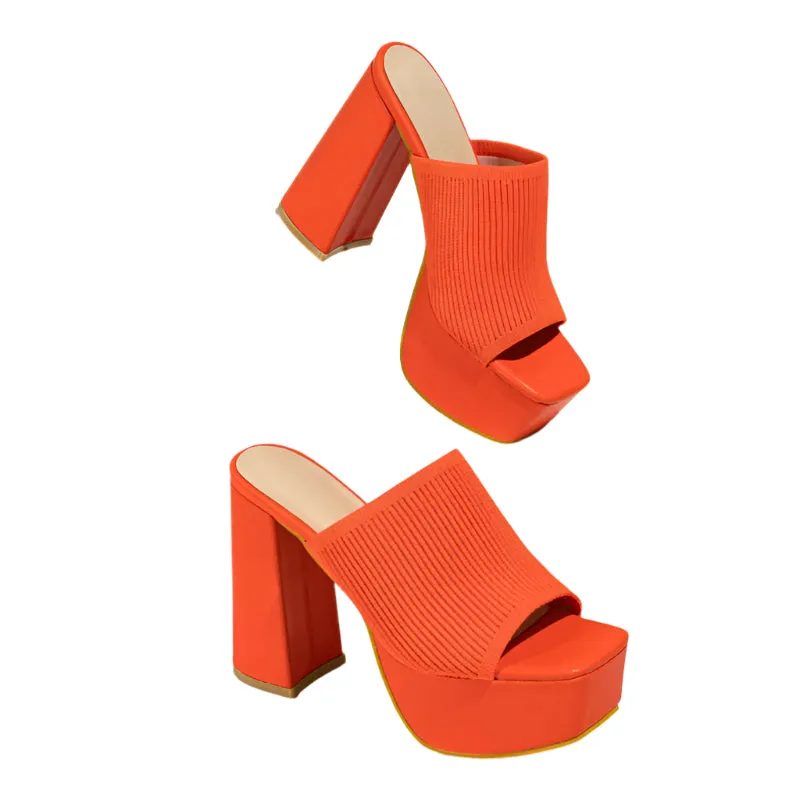 Platform Chunky Heel Open Toe Mules