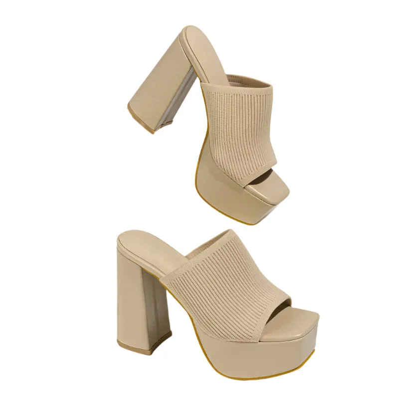 Platform Chunky Heel Open Toe Mules