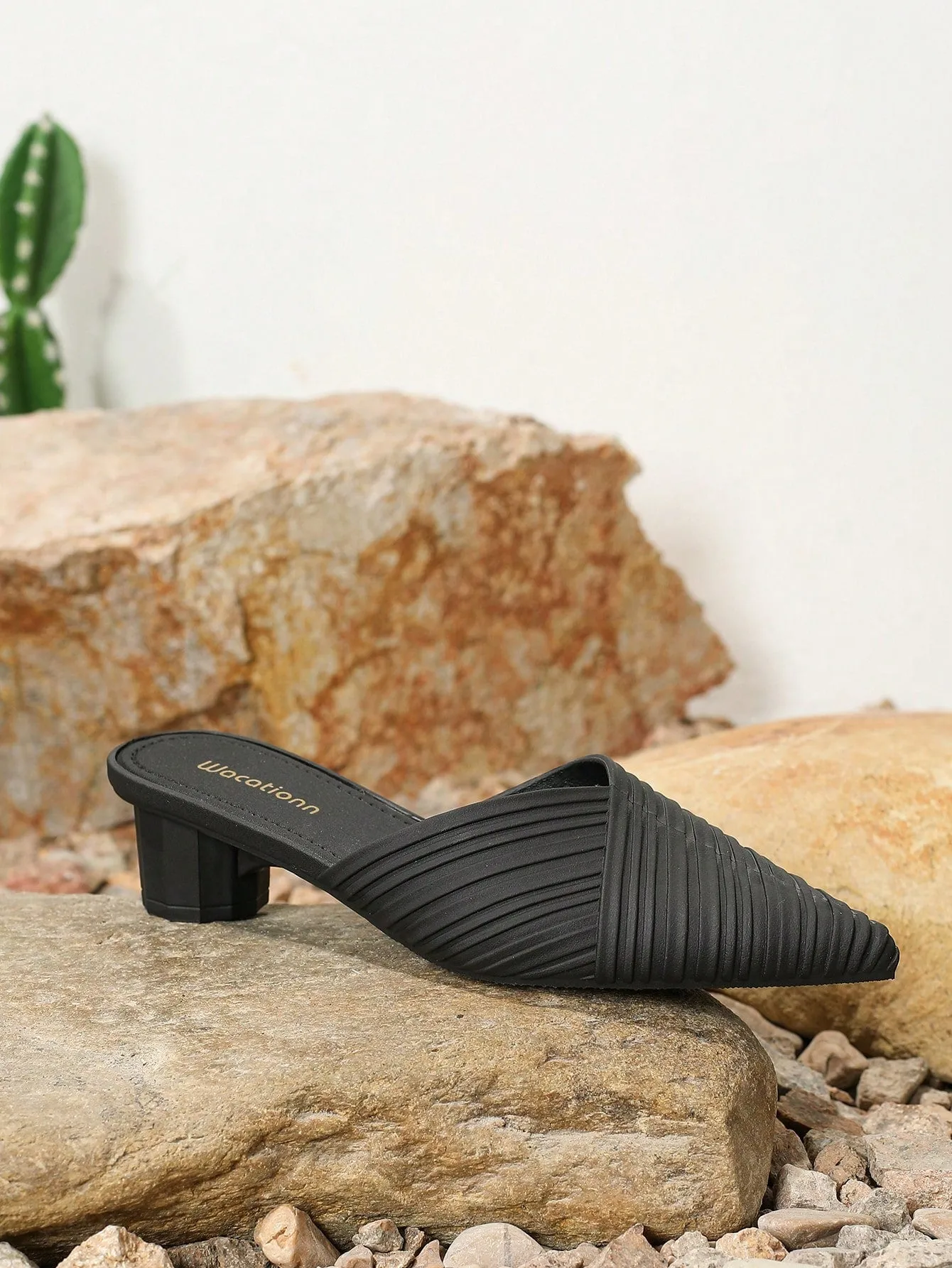 Pointed Toe Casual Slipper Chunky Heel