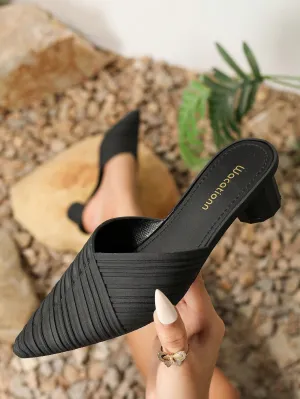 Pointed Toe Casual Slipper Chunky Heel
