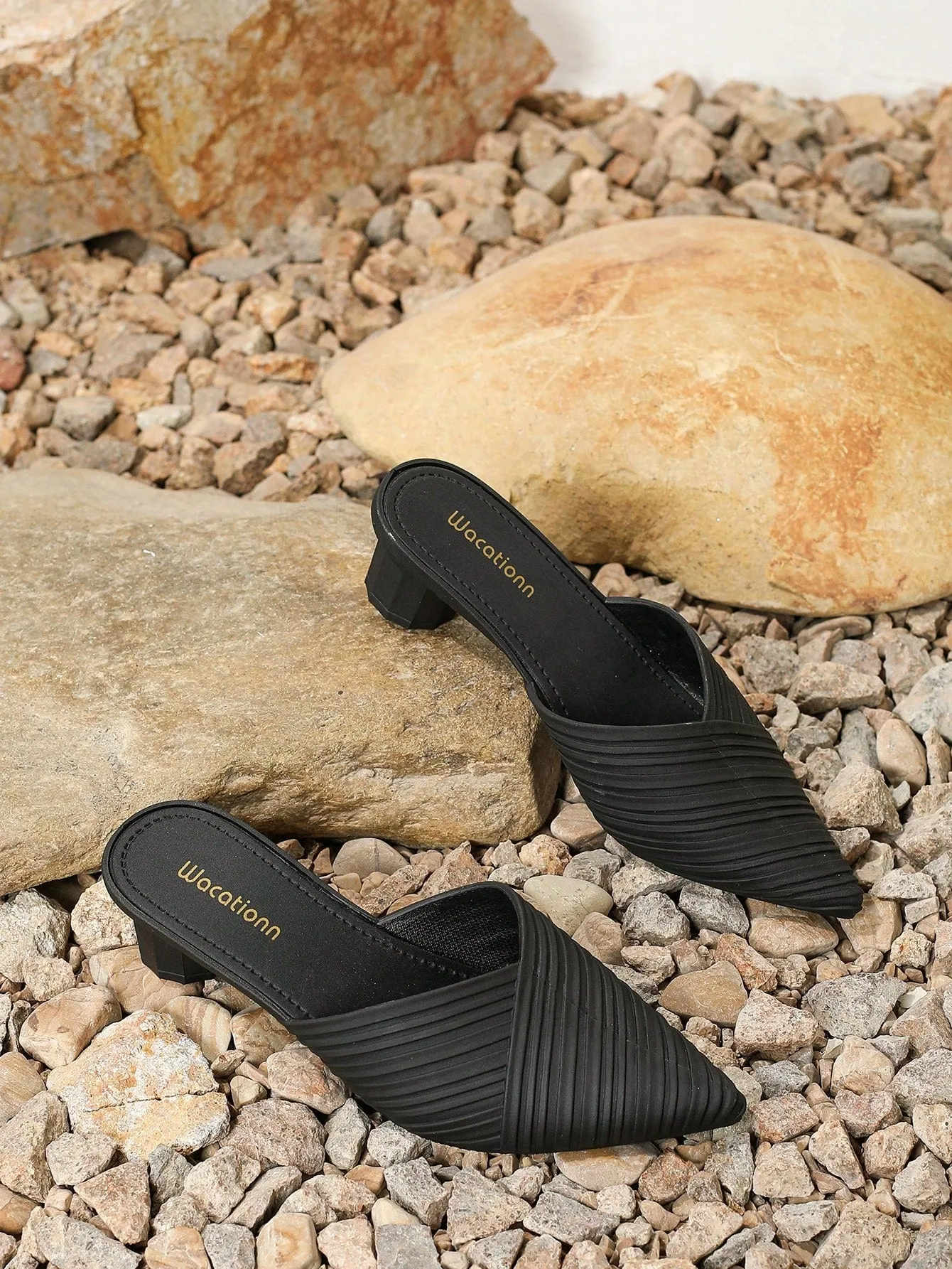 Pointed Toe Casual Slipper Chunky Heel