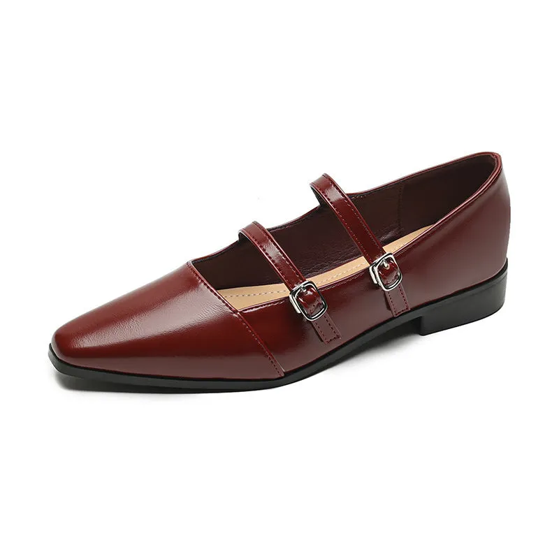 Pointed Toe Mary Jane Shoes French Style Shallow Thick Heel Women's Shoes
