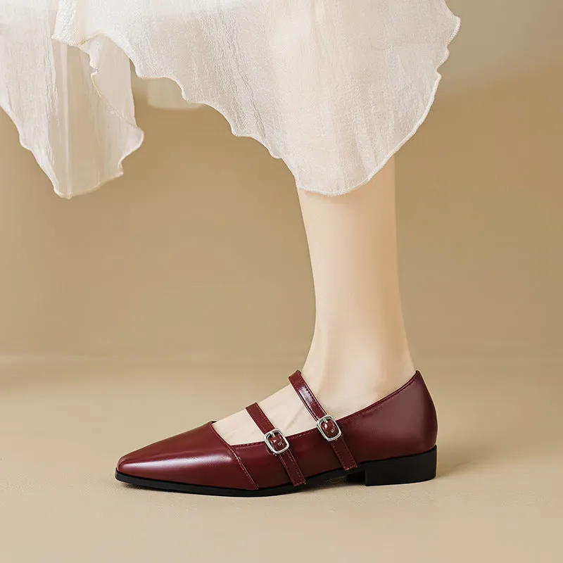 Pointed Toe Mary Jane Shoes French Style Shallow Thick Heel Women's Shoes