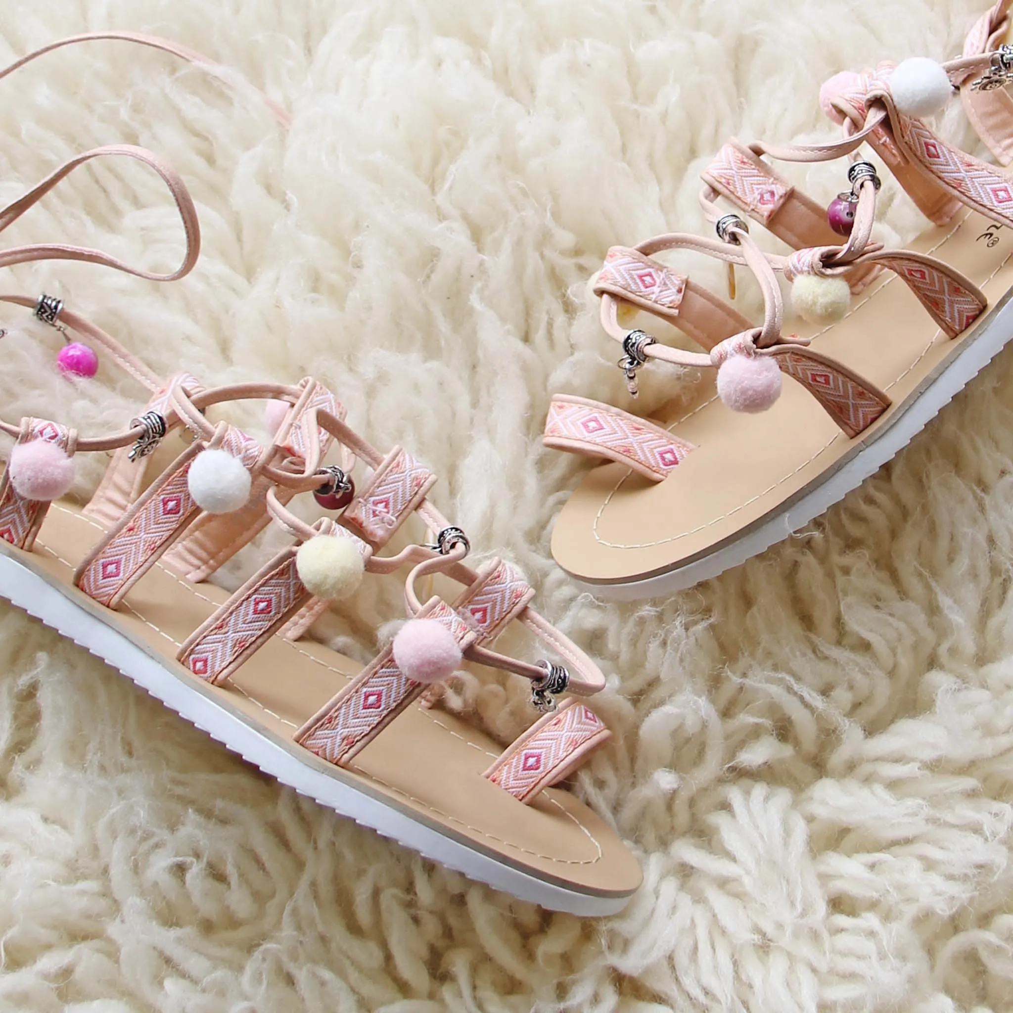 Pom Pom Wrap Sandals