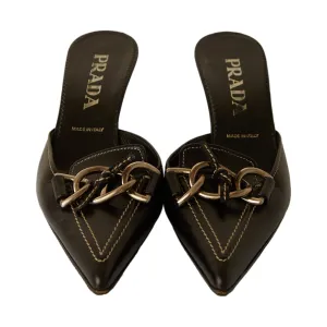 Prada Black Leather Buckle Kitten Heels