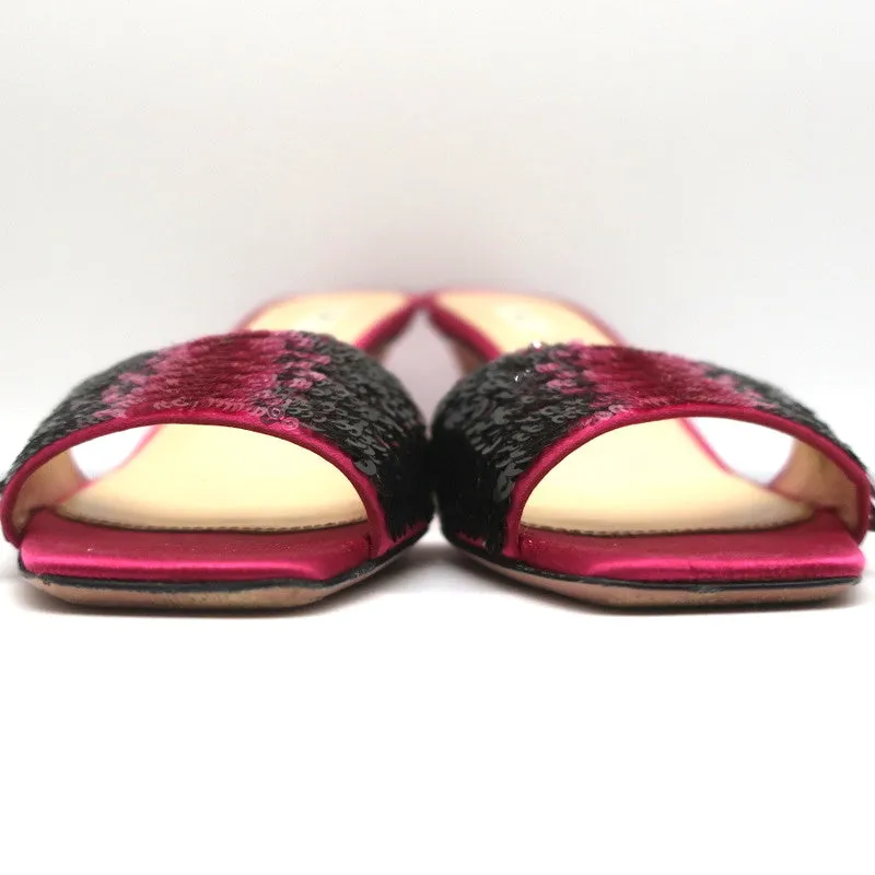 Prada Ombre Sequin Mules Fuchsia Satin Size 38 Open Toe Slide Sandals