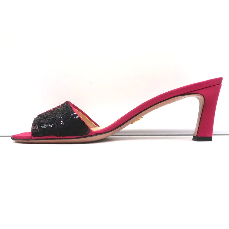 Prada Ombre Sequin Mules Fuchsia Satin Size 38 Open Toe Slide Sandals