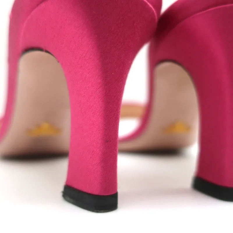 Prada Ombre Sequin Mules Fuchsia Satin Size 38 Open Toe Slide Sandals