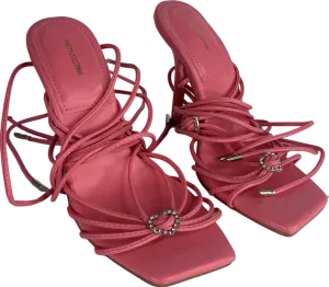 PrettyLittleThing Pink Extreme Strappy Square Toe Heeled Sandals UK 3 EU 36 👠