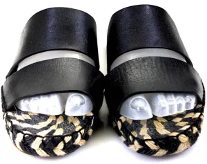 Proenza Schouler NY. Black/Beige Leather Striped Flat Sandals SZ 8.5
