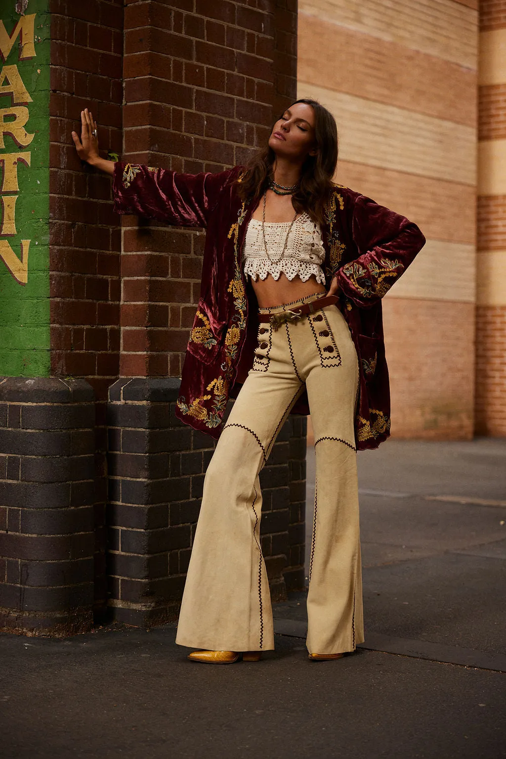 Proud Mary Silk Velvet And Embroidered Short Housecoat - ruby wine