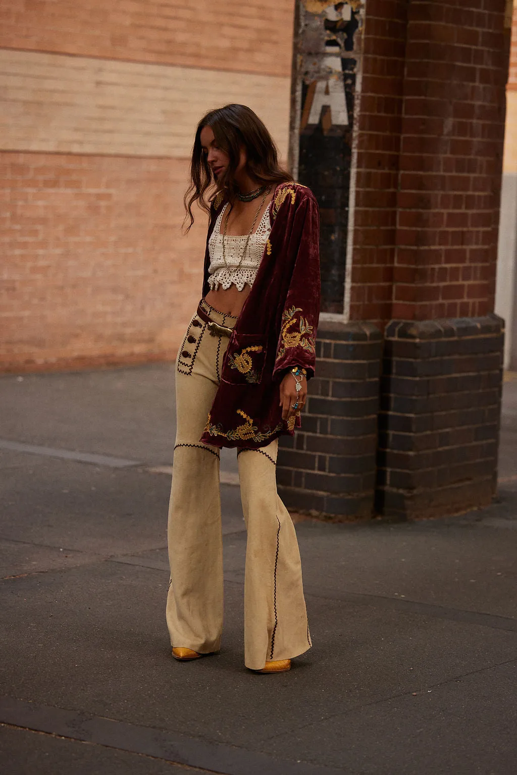 Proud Mary Silk Velvet And Embroidered Short Housecoat - ruby wine