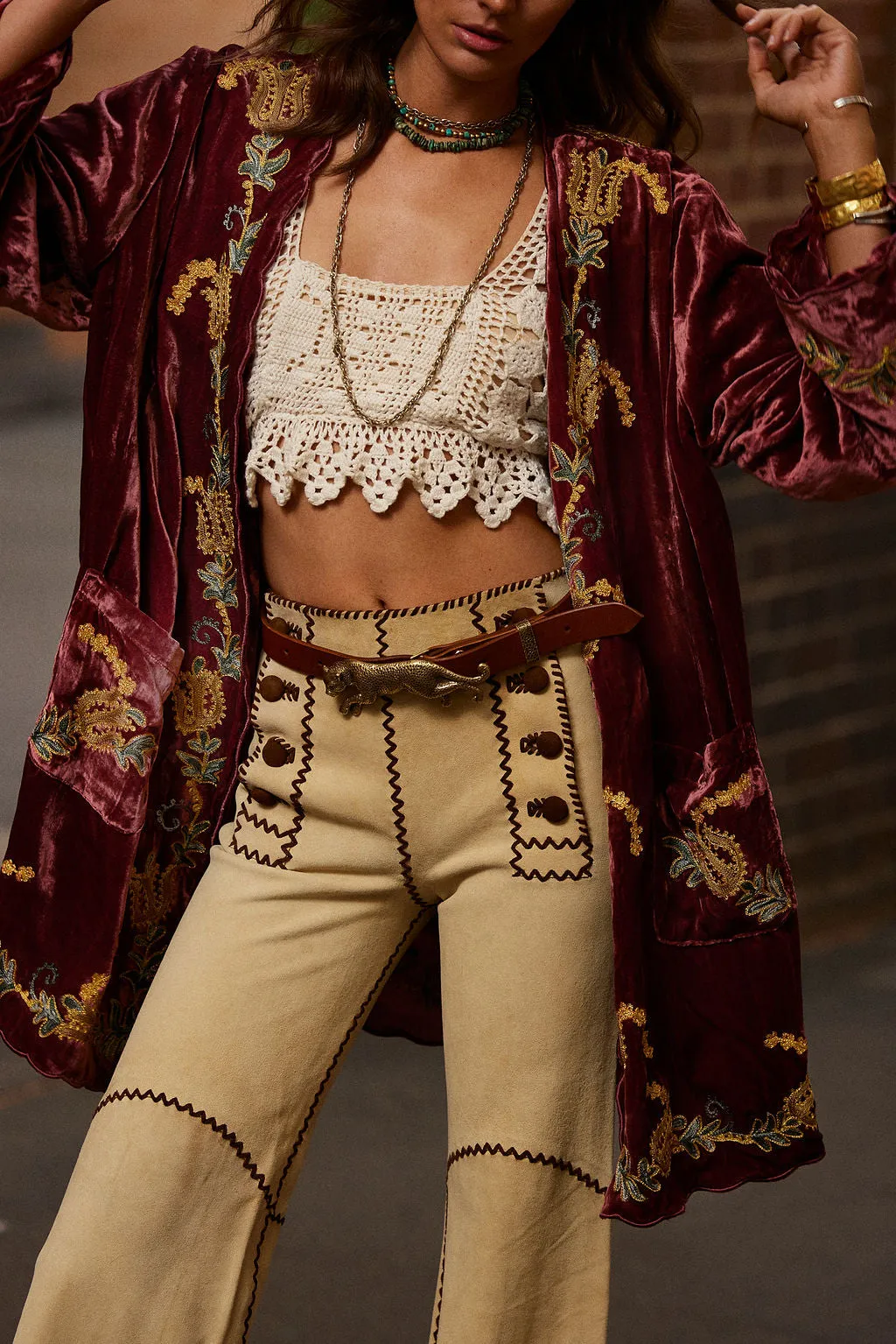 Proud Mary Silk Velvet And Embroidered Short Housecoat - ruby wine