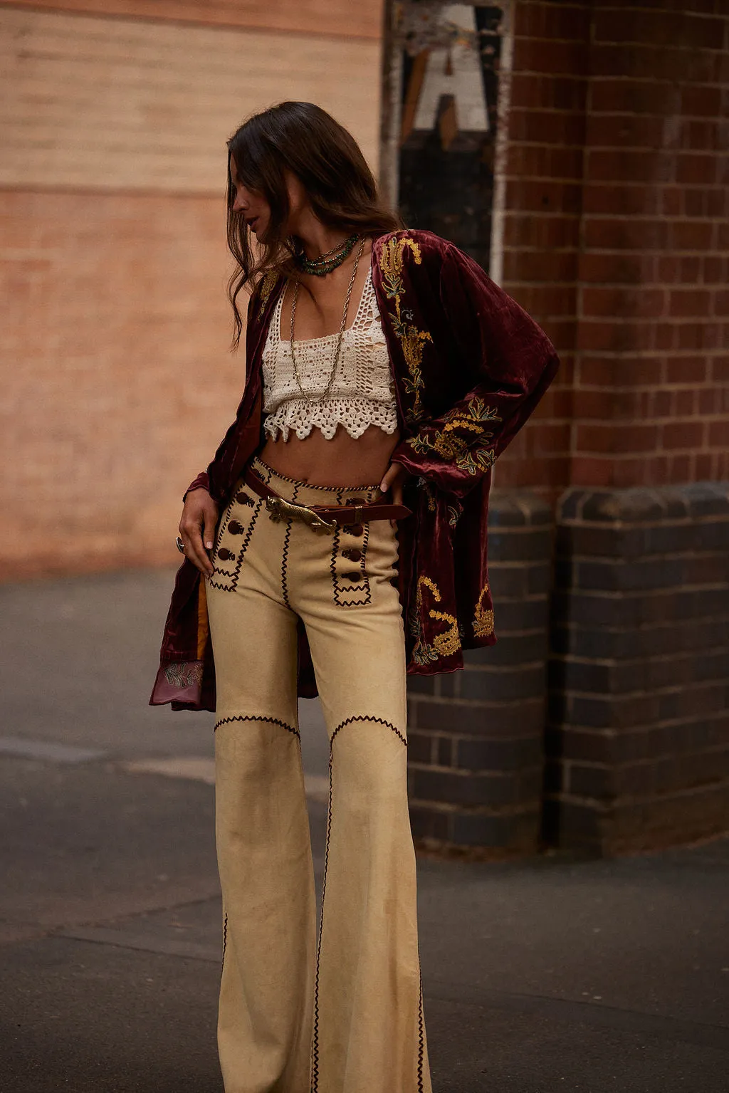 Proud Mary Silk Velvet And Embroidered Short Housecoat - ruby wine