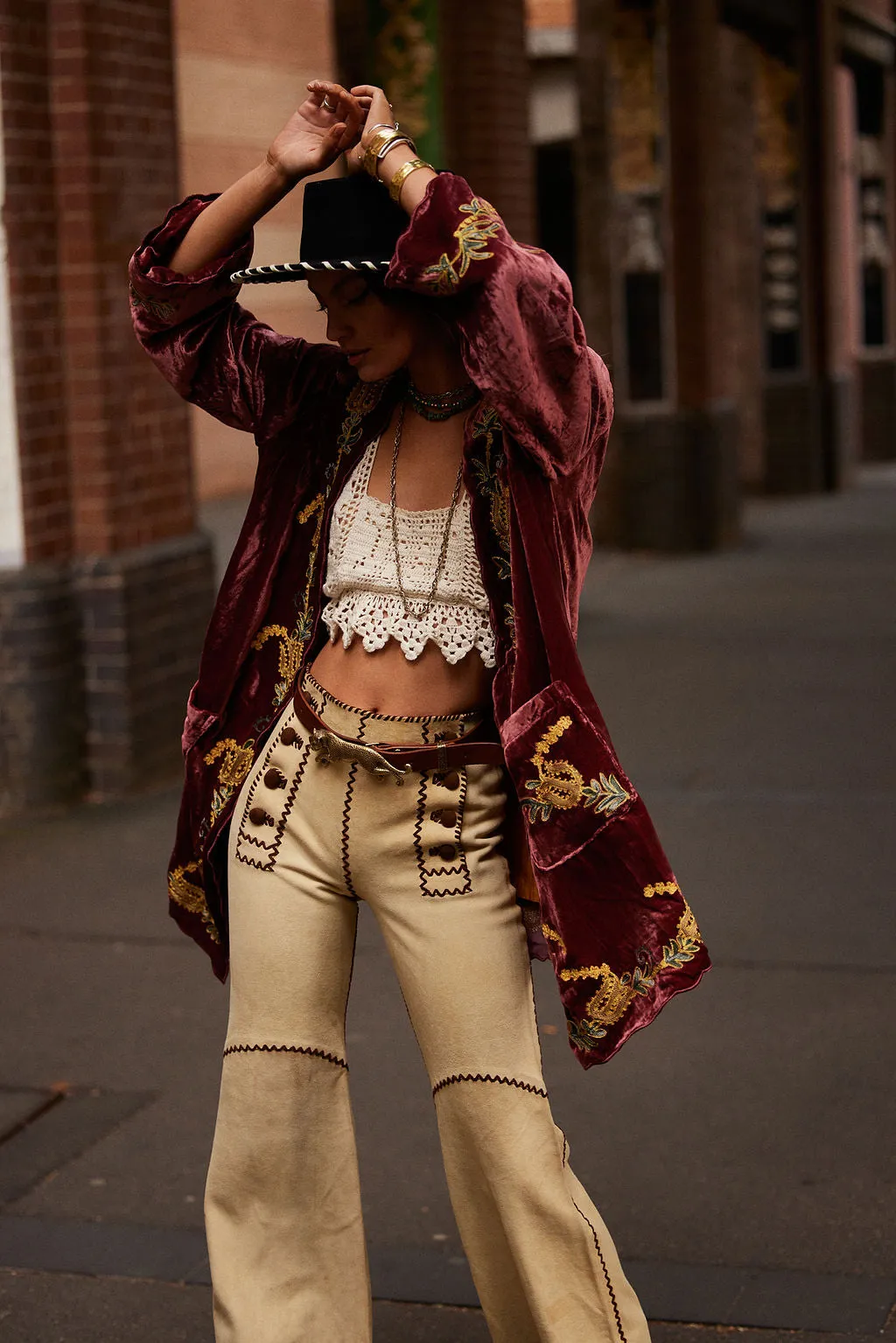 Proud Mary Silk Velvet And Embroidered Short Housecoat - ruby wine