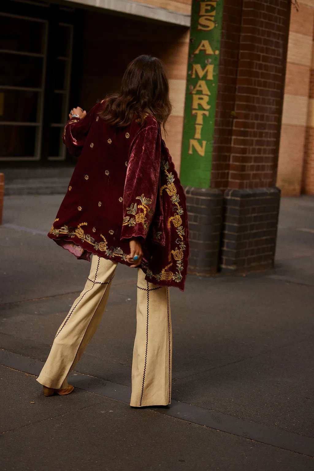 Proud Mary Silk Velvet And Embroidered Short Housecoat - ruby wine