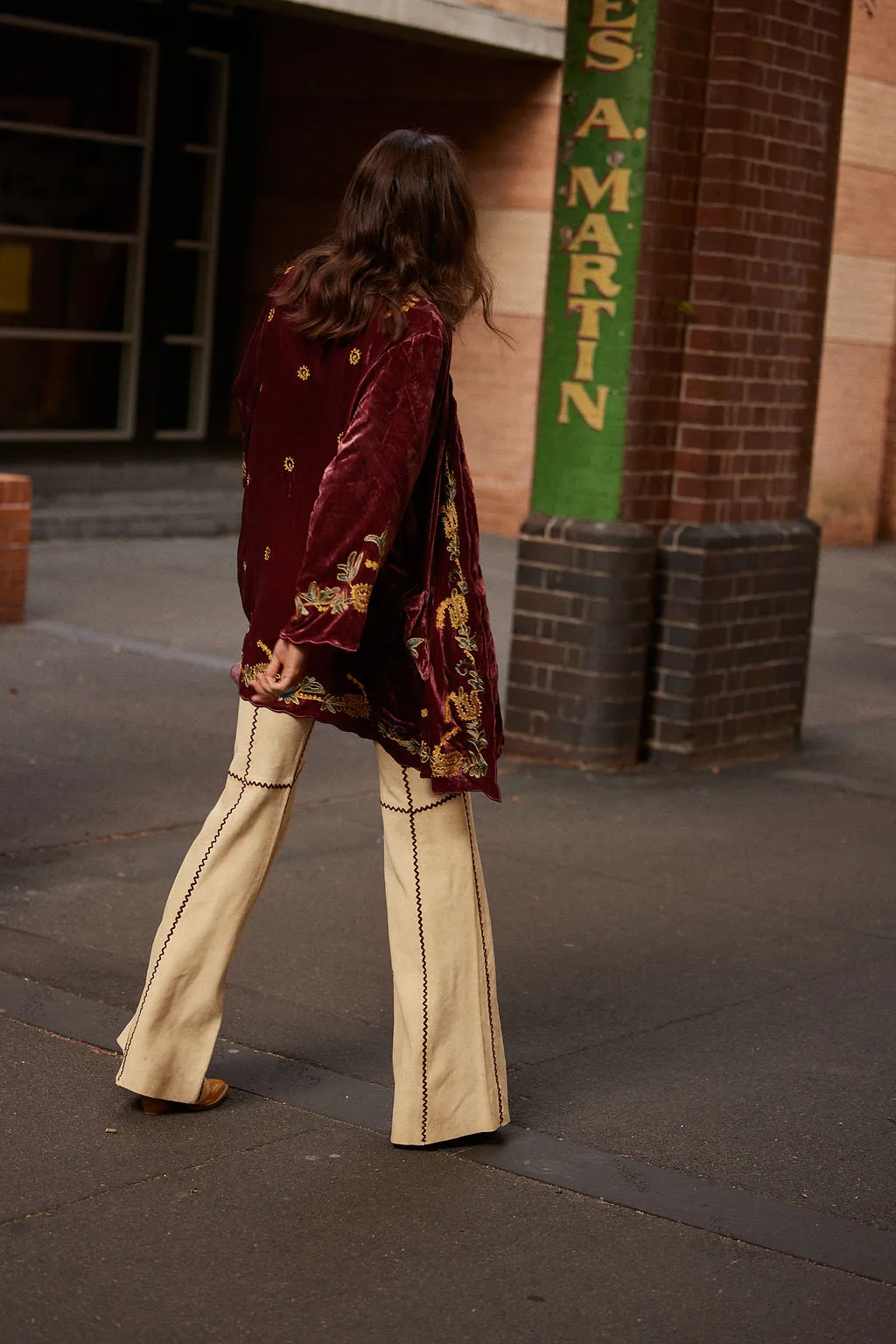 Proud Mary Silk Velvet And Embroidered Short Housecoat - ruby wine