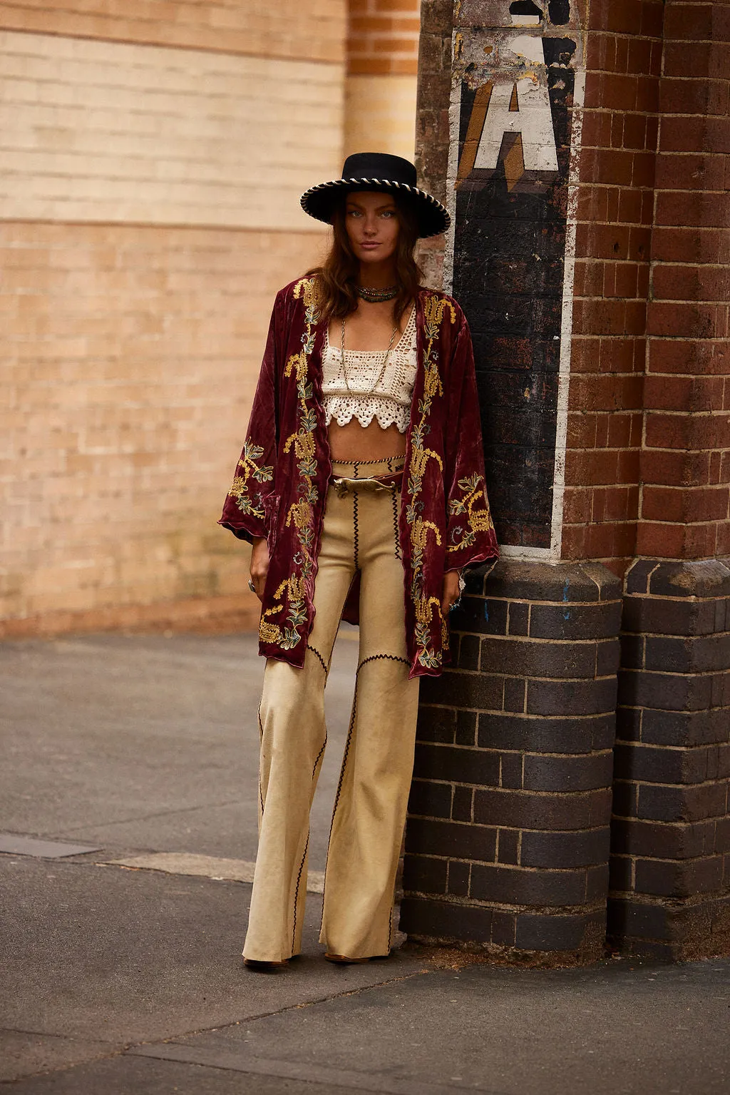 Proud Mary Silk Velvet And Embroidered Short Housecoat - ruby wine