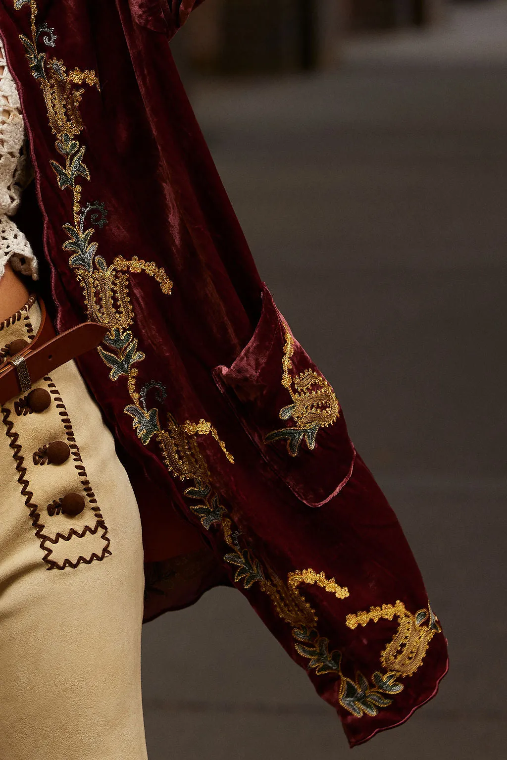 Proud Mary Silk Velvet And Embroidered Short Housecoat - ruby wine