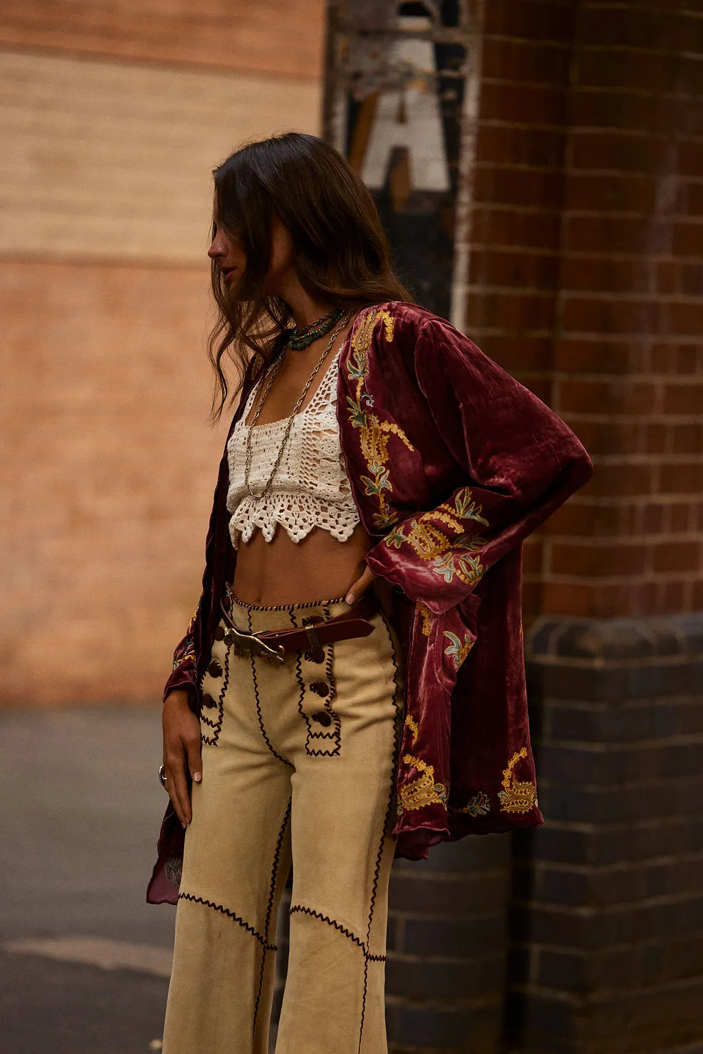 Proud Mary Silk Velvet And Embroidered Short Housecoat - ruby wine