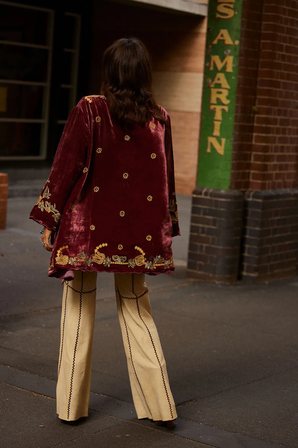 Proud Mary Silk Velvet And Embroidered Short Housecoat - ruby wine